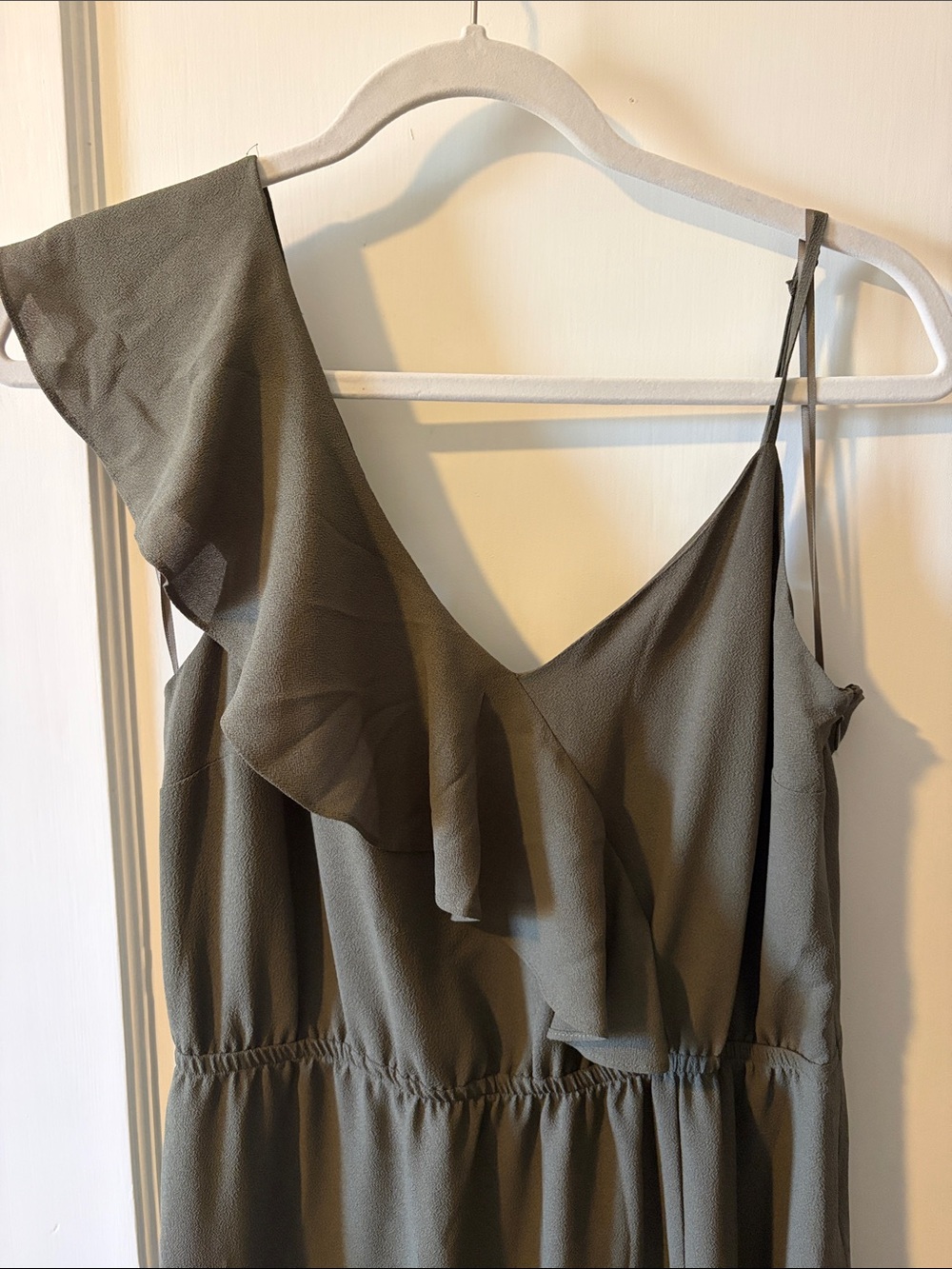 STATE One-Shoulder Olive Green Ruffle High-Low Dress - Picture 4 of 5